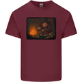 Bigfoot Camping and Cooking Marshmallows Mens Cotton T-Shirt Tee Top Maroon