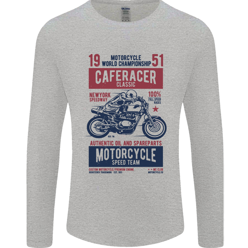 Biker Cafe Racer 1951 Motorbike Motorcycle Mens Long Sleeve T-Shirt Sports Grey