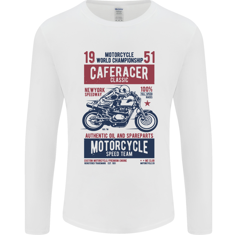 Biker Cafe Racer 1951 Motorbike Motorcycle Mens Long Sleeve T-Shirt White