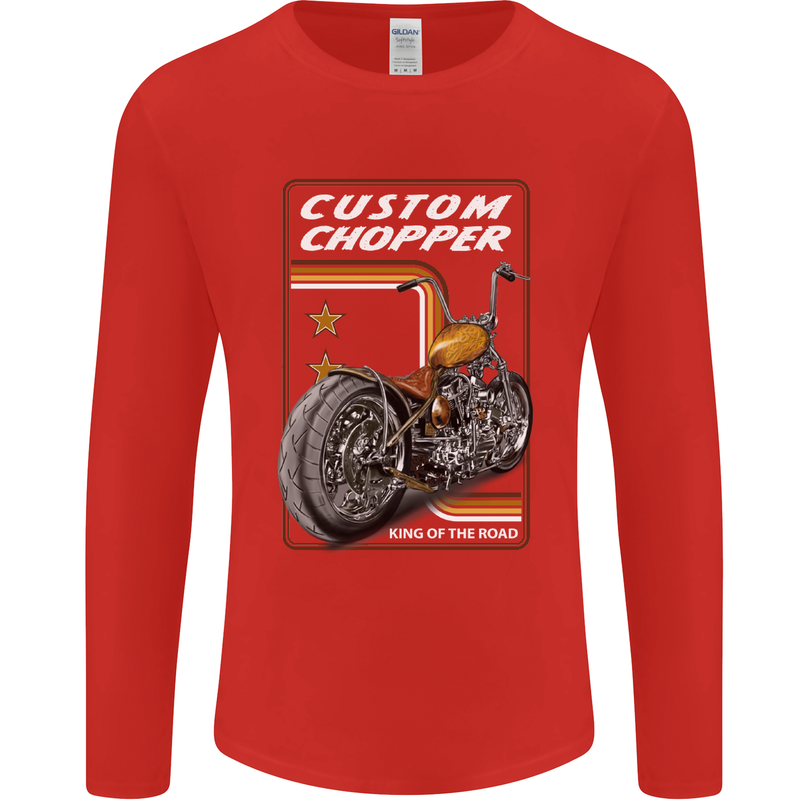 Biker Custom Chopper Motorbike Motorcycle Mens Long Sleeve T-Shirt Red