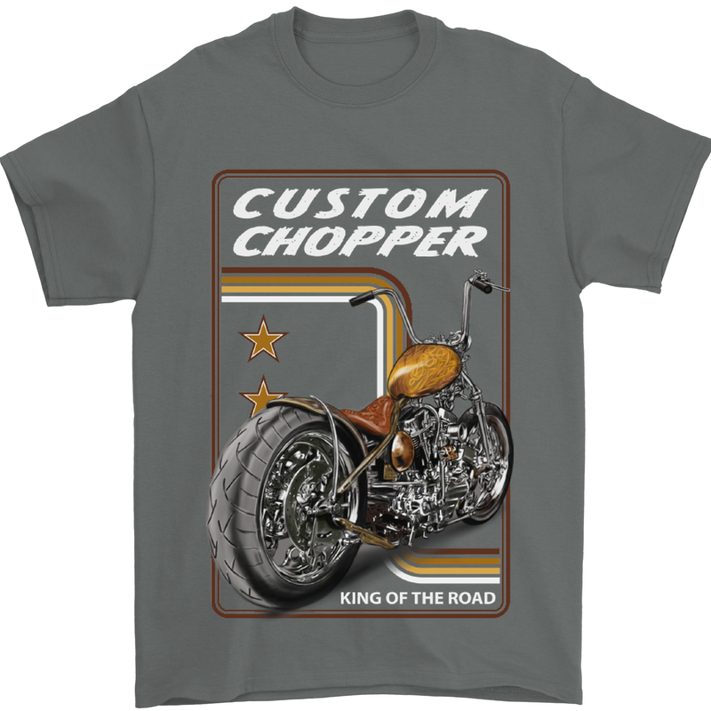 Biker Custom Chopper Motorbike Motorcycle Mens T-Shirt Cotton Gildan Charcoal