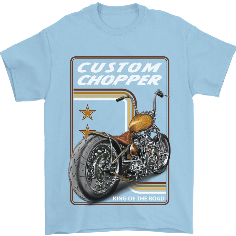 Biker Custom Chopper Motorbike Motorcycle Mens T-Shirt Cotton Gildan Light Blue