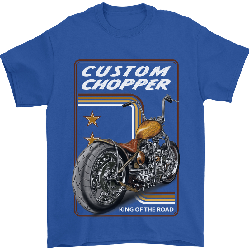 Biker Custom Chopper Motorbike Motorcycle Mens T-Shirt Cotton Gildan Royal Blue