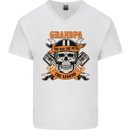 Biker Grandpa the Man Myth Legend Funny Mens V-Neck Cotton T-Shirt White