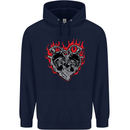 Biker Heart Motorbike Motorcycle Mens 80% Cotton Hoodie Navy Blue