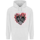 Biker Heart Motorbike Motorcycle Mens 80% Cotton Hoodie White