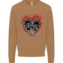 Biker Heart Motorbike Motorcycle Mens Sweatshirt Jumper Caramel Latte
