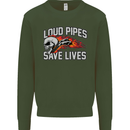 Biker Loud Pipes Saves Lives Motorcycle Mens Sweatshirt Jumper Forest Green