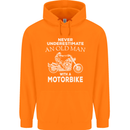 Biker Old Man Motorbike Motorcycle Funny Mens 80% Cotton Hoodie Orange
