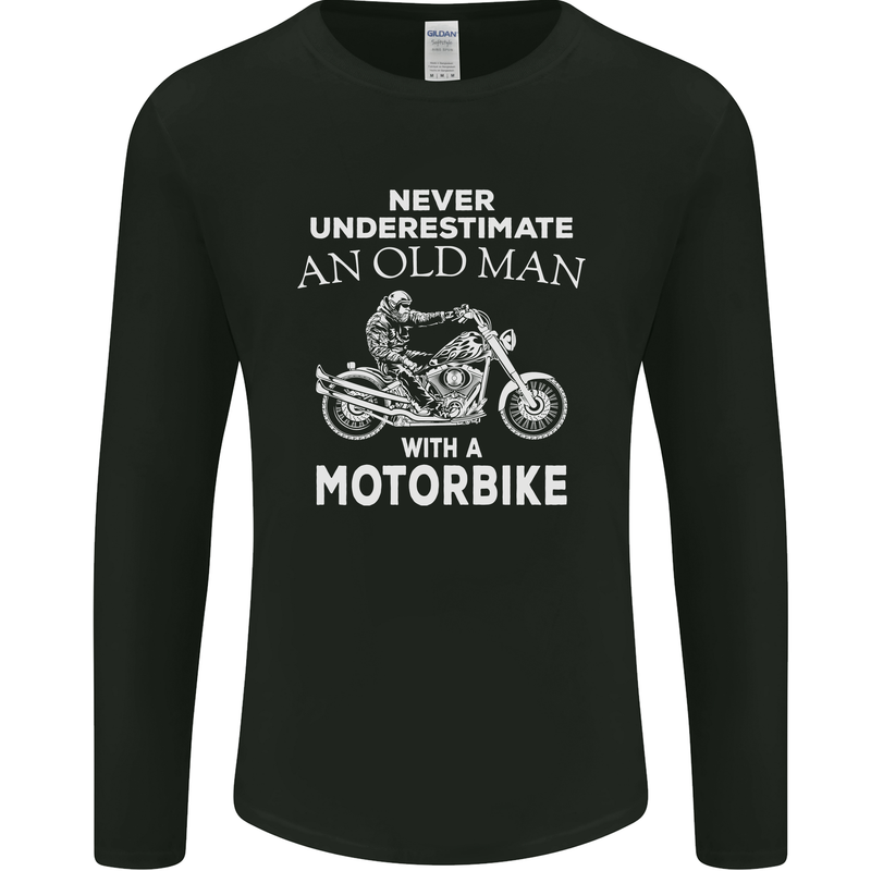 Biker Old Man Motorbike Motorcycle Funny Mens Long Sleeve T-Shirt Black