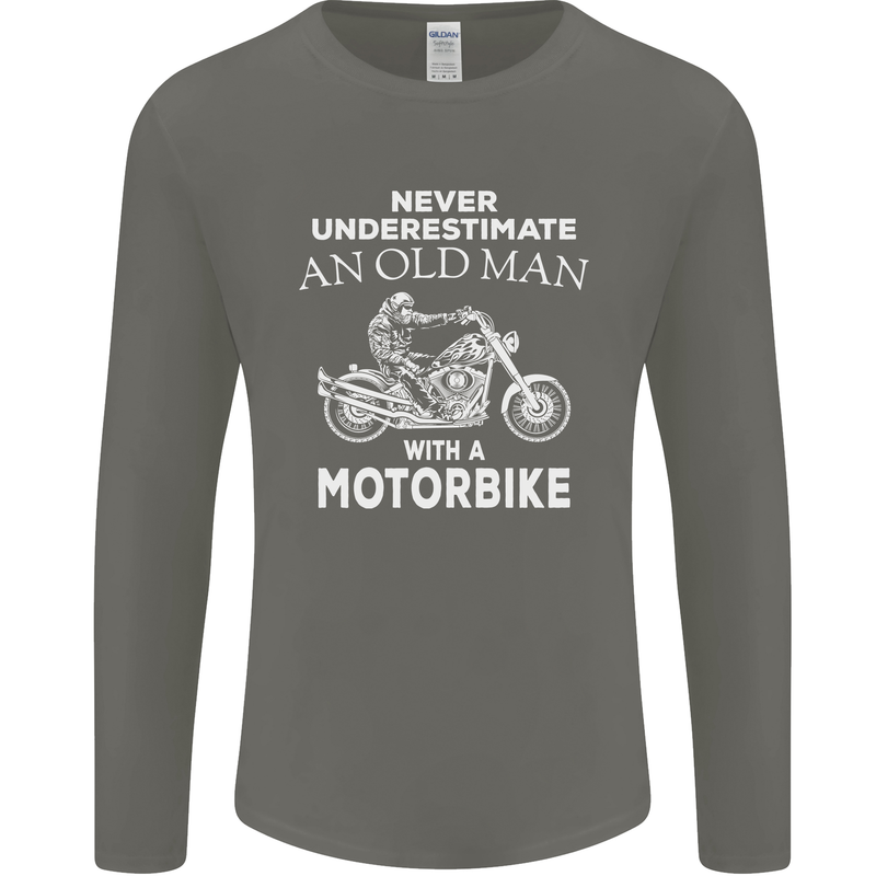 Biker Old Man Motorbike Motorcycle Funny Mens Long Sleeve T-Shirt Charcoal