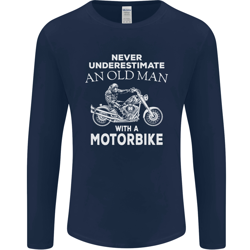 Biker Old Man Motorbike Motorcycle Funny Mens Long Sleeve T-Shirt Navy Blue