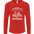 Biker Old Man Motorbike Motorcycle Funny Mens Long Sleeve T-Shirt Red