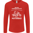 Biker Old Man Motorbike Motorcycle Funny Mens Long Sleeve T-Shirt Red
