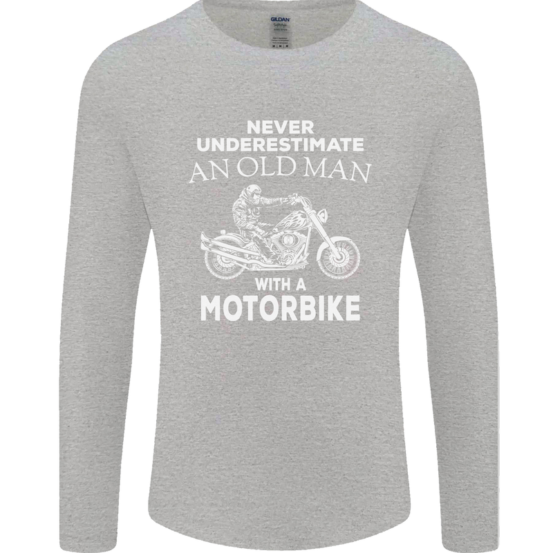 Biker Old Man Motorbike Motorcycle Funny Mens Long Sleeve T-Shirt Sports Grey