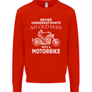 Biker Old Man Motorbike Motorcycle Funny Mens Sweatshirt Jumper Bright Red