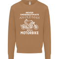 Biker Old Man Motorbike Motorcycle Funny Mens Sweatshirt Jumper Caramel Latte