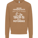 Biker Old Man Motorbike Motorcycle Funny Mens Sweatshirt Jumper Caramel Latte