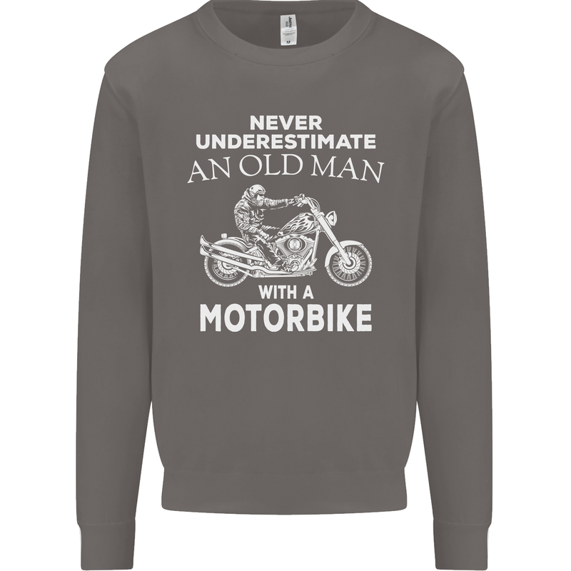Biker Old Man Motorbike Motorcycle Funny Mens Sweatshirt Jumper Charcoal