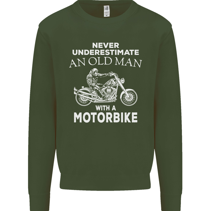 Biker Old Man Motorbike Motorcycle Funny Mens Sweatshirt Jumper Forest Green
