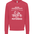 Biker Old Man Motorbike Motorcycle Funny Mens Sweatshirt Jumper Heliconia
