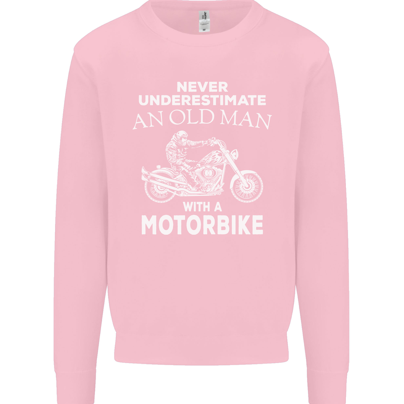 Biker Old Man Motorbike Motorcycle Funny Mens Sweatshirt Jumper Light Pink