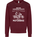 Biker Old Man Motorbike Motorcycle Funny Mens Sweatshirt Jumper Maroon
