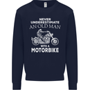 Biker Old Man Motorbike Motorcycle Funny Mens Sweatshirt Jumper Navy Blue