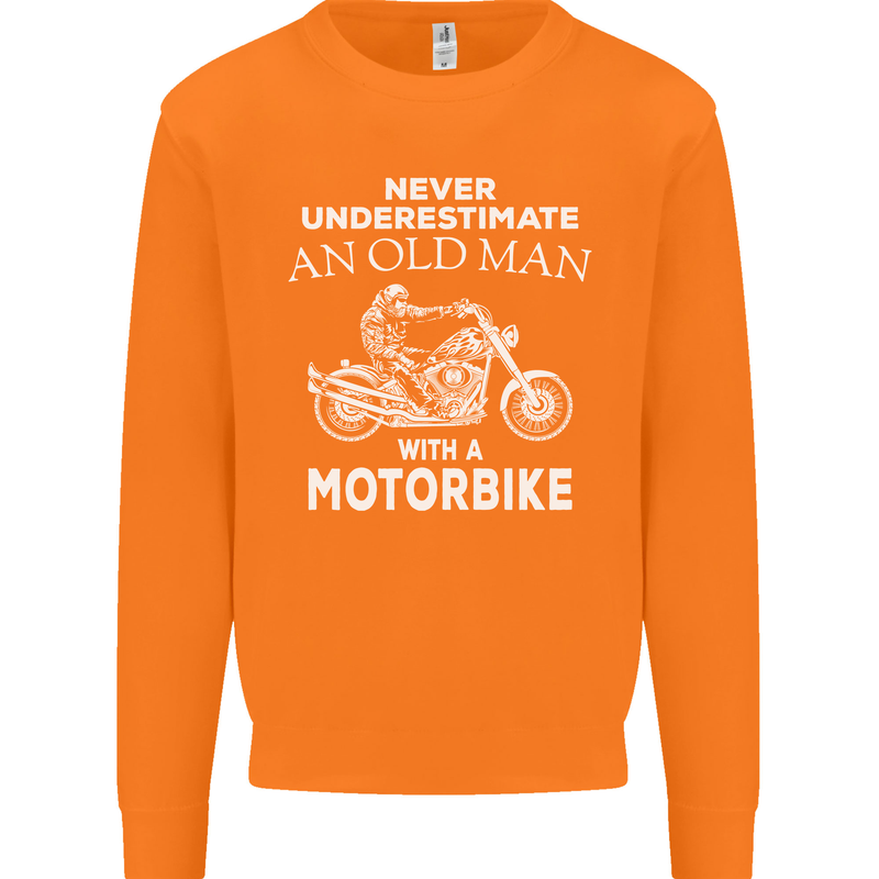 Biker Old Man Motorbike Motorcycle Funny Mens Sweatshirt Jumper Orange
