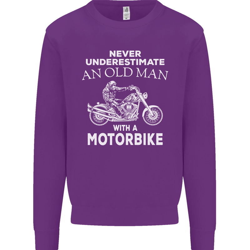 Biker Old Man Motorbike Motorcycle Funny Mens Sweatshirt Jumper Purple
