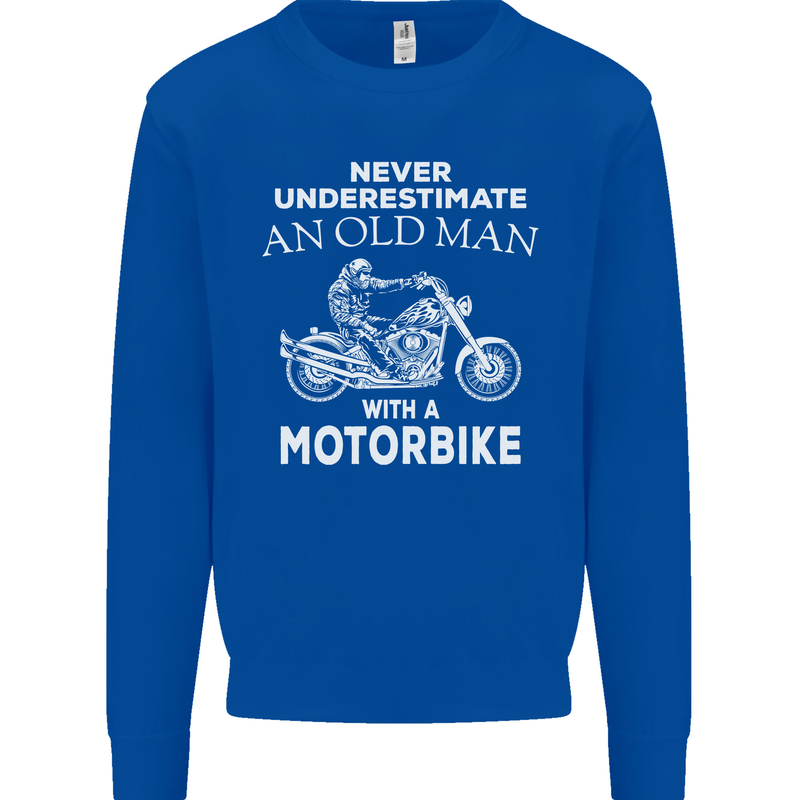 Biker Old Man Motorbike Motorcycle Funny Mens Sweatshirt Jumper Royal Blue