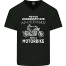 Biker Old Man Motorbike Motorcycle Funny Mens V-Neck Cotton T-Shirt Black