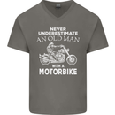 Biker Old Man Motorbike Motorcycle Funny Mens V-Neck Cotton T-Shirt Charcoal