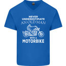 Biker Old Man Motorbike Motorcycle Funny Mens V-Neck Cotton T-Shirt Royal Blue