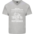 Biker Old Man Motorbike Motorcycle Funny Mens V-Neck Cotton T-Shirt Sports Grey