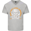 Biker Skull Here Today Motorbike Motorcycle Mens V-Neck Cotton T-Shirt Sports Grey