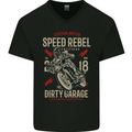 Biker Speed Rebel Motorbike Motorcycle Mens V-Neck Cotton T-Shirt Black
