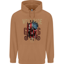 Biker USA Flag Skull Motorbike Motorcycle Mens 80% Cotton Hoodie Caramel Latte