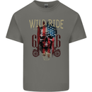 Biker USA Flag Skull Motorbike Motorcycle Mens Cotton T-Shirt Tee Top Charcoal