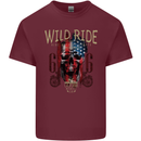Biker USA Flag Skull Motorbike Motorcycle Mens Cotton T-Shirt Tee Top Maroon