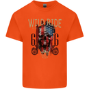 Biker USA Flag Skull Motorbike Motorcycle Mens Cotton T-Shirt Tee Top Orange