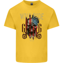 Biker USA Flag Skull Motorbike Motorcycle Mens Cotton T-Shirt Tee Top Yellow