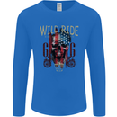 Biker USA Flag Skull Motorbike Motorcycle Mens Long Sleeve T-Shirt Royal Blue