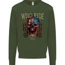 Biker USA Flag Skull Motorbike Motorcycle Mens Sweatshirt Jumper Forest Green