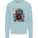 Biker USA Flag Skull Motorbike Motorcycle Mens Sweatshirt Jumper Light Blue
