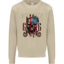 Biker USA Flag Skull Motorbike Motorcycle Mens Sweatshirt Jumper Sand