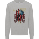 Biker USA Flag Skull Motorbike Motorcycle Mens Sweatshirt Jumper Sports Grey