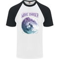 Wave Chaser Surfing Surfer Mens S/S Baseball T-Shirt White/Black