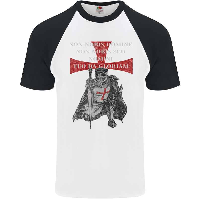 Knights Templar Prayer St. George's Day Mens S/S Baseball T-Shirt White/Black