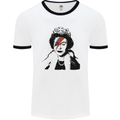 Banksy The Queen with a Bowie Look Mens White Ringer T-Shirt White/Black